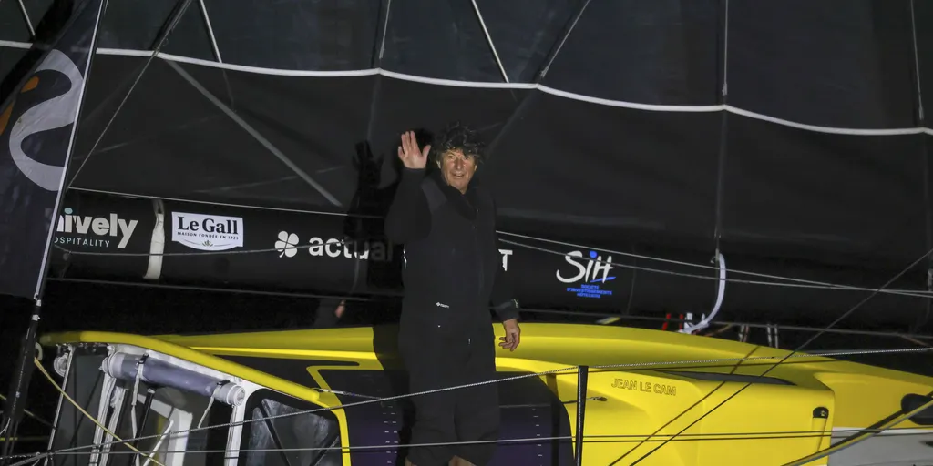 Isabelle Joschke, Jean Le Cam  & Conrad Colman cross the Vendée Globe finish line