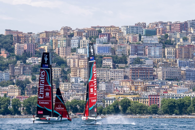 Emirates Team New Zealand take their first flight in the Bay of Naples