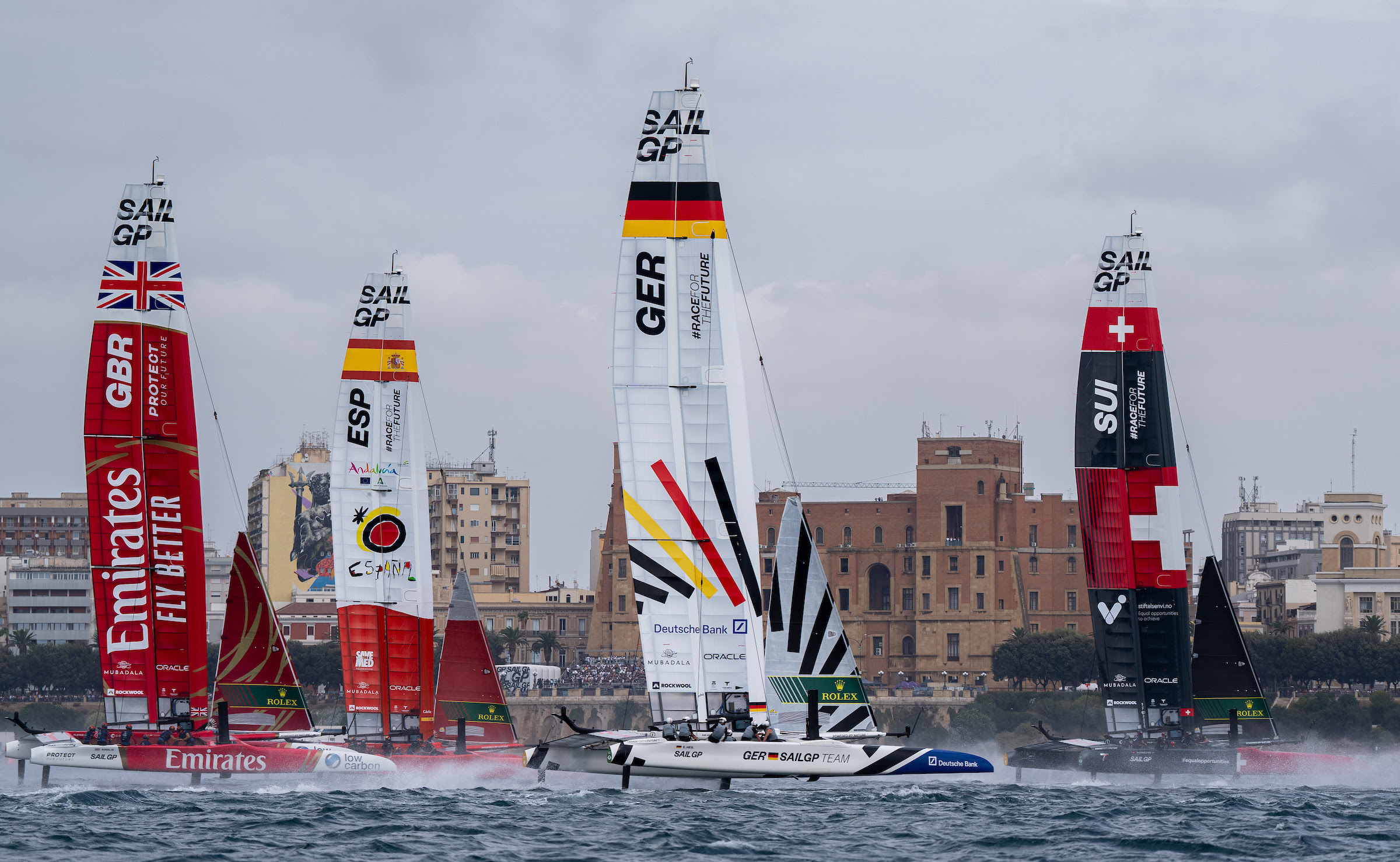 Emirates Great Britain lead the fleet on opening day of Italy Sail Grand Prix
