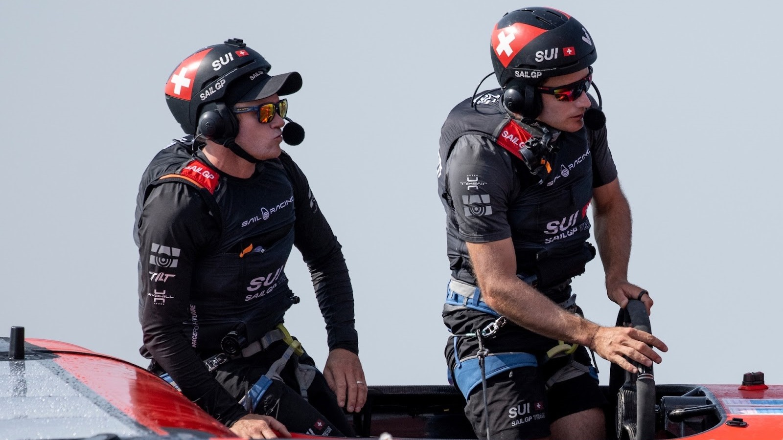 Nathan Outteridge takes the wheel for the Swiss in SailGP